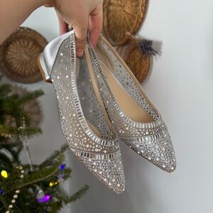 Silver Embellished Flats Rhinestones Pearls Sparkly Special Occasion Maximalist